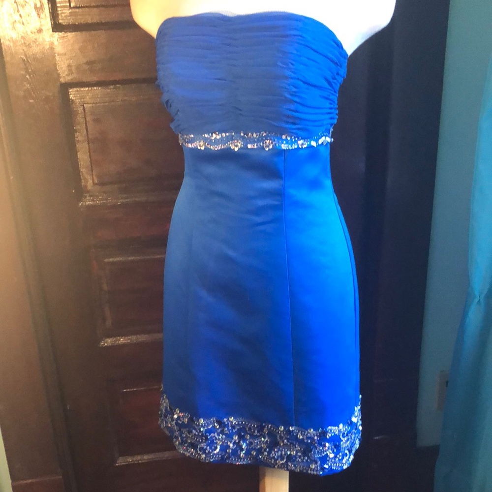 Mori Lee by Madeline Gardener Royal blue cocktail/prom dress/sequined/rhinestone